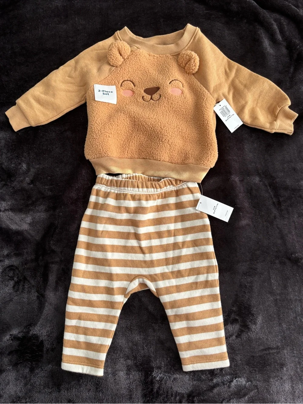 Old Navy Teddy Pullover and Striped Pants - Brown & Cream